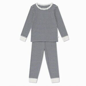 Baby Mori Navy Stripe Ribbed Pajamas - Size 3-4Y Bamboo Cotton